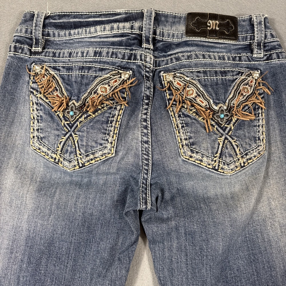 Miss Me Chloe Boot Cut Jeans Women 30/10 Thick Stitch Rhinestone WESTSERN TRIBAL